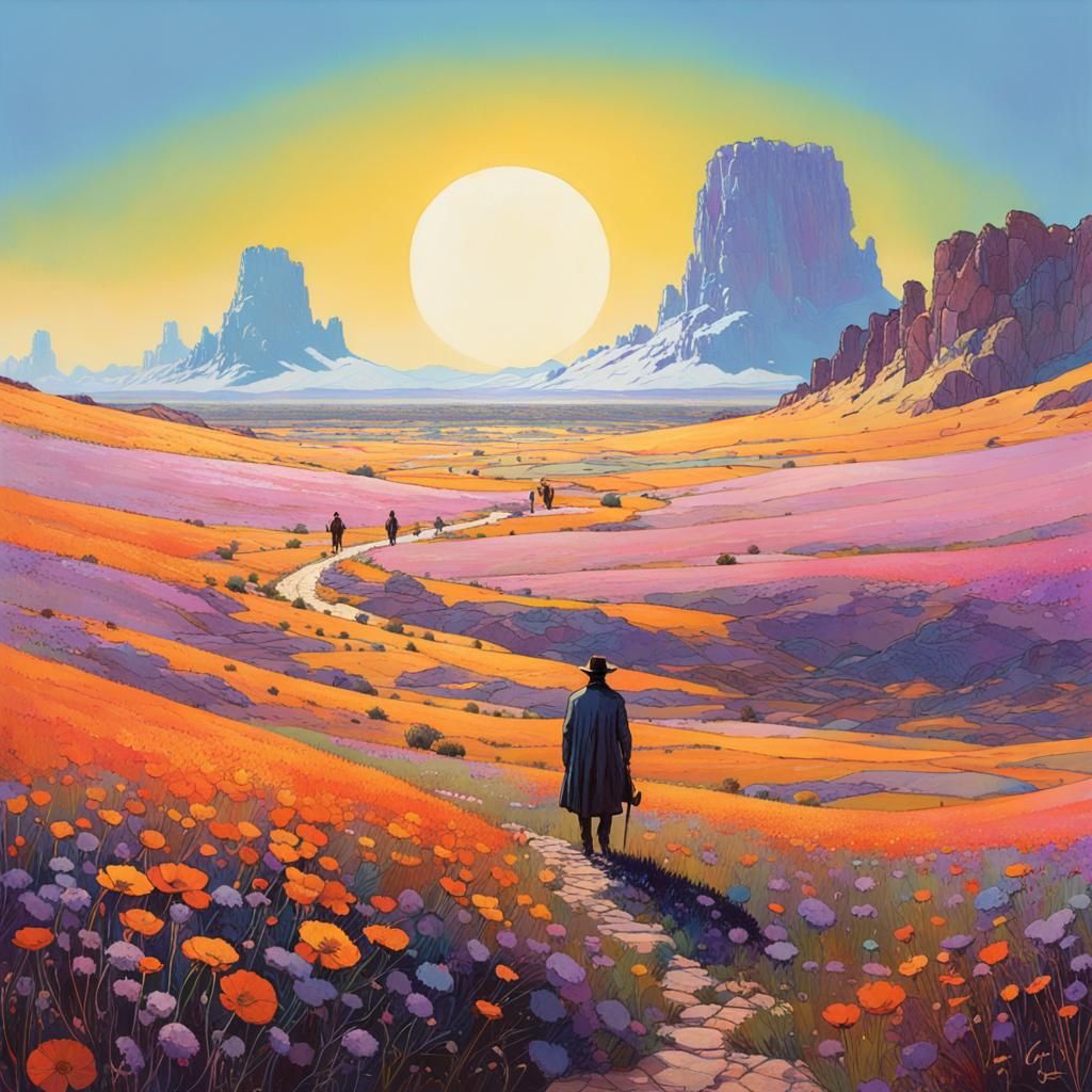 Vibrant Flower Field: Matte Oil Painting