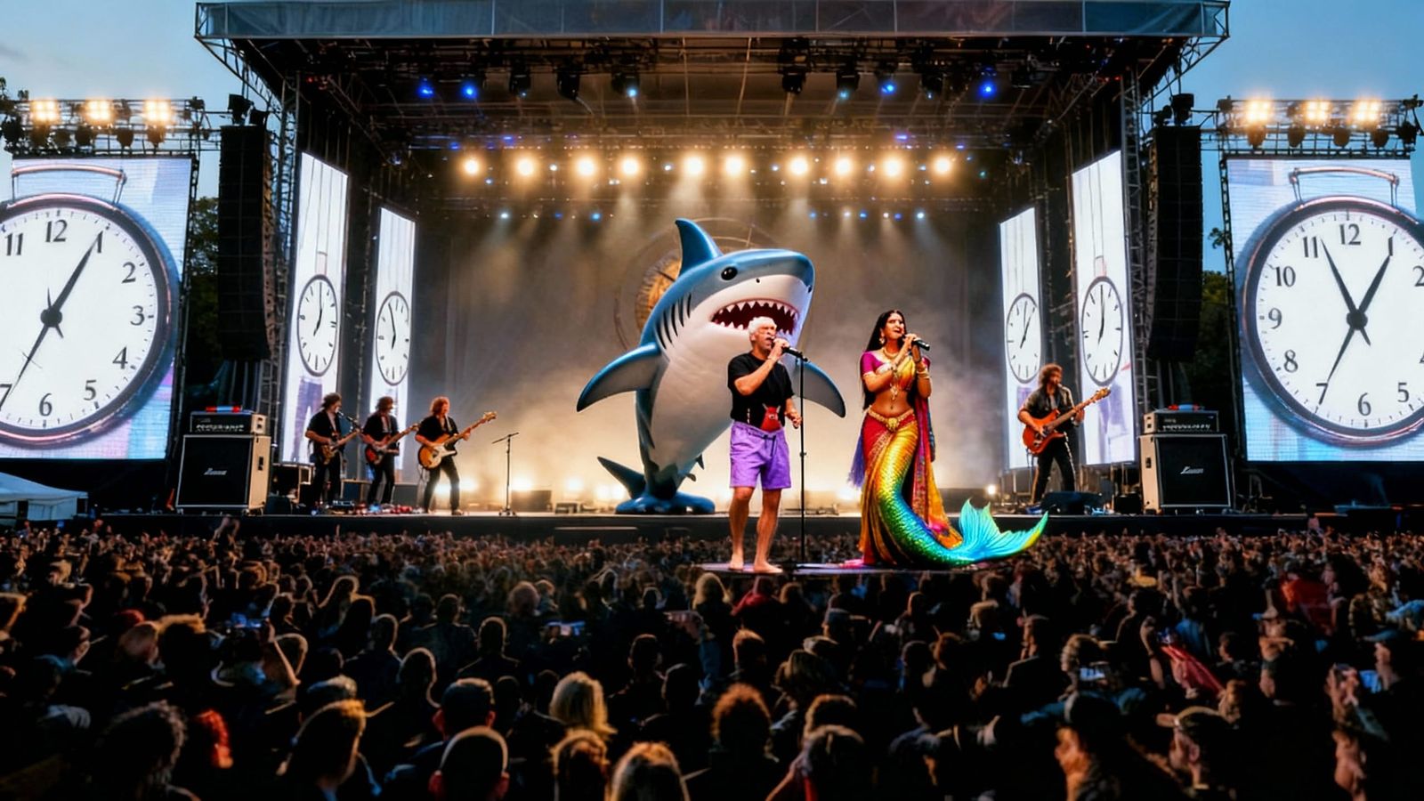 Shark Bassist Leads Band on Open Air Concert Stage