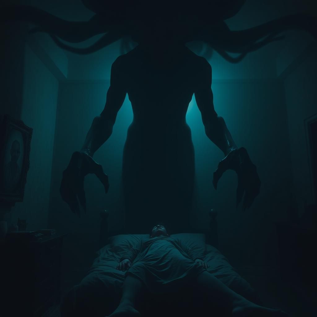 Grotesque Shadowy Figure Watching Over Sleeper