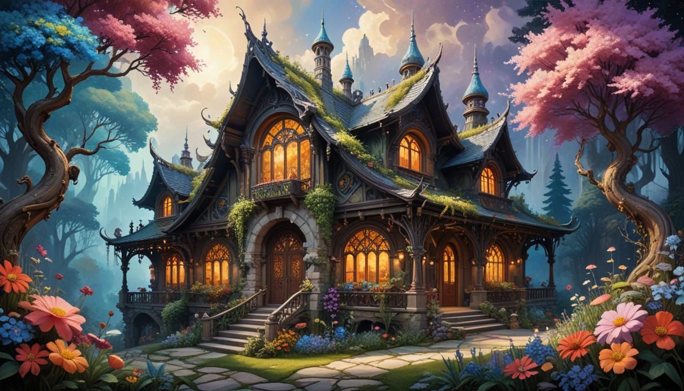 Fantasy Craftsman Manor in Art Nouveau Style