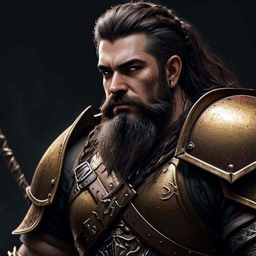 Dark Fantasy Dwarf Warrior in Ornate Armor