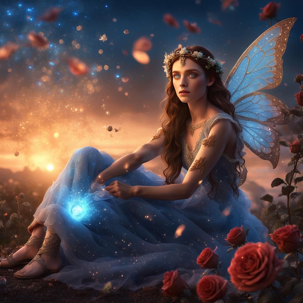 Fairy on a Rose at Dusk: Fantasy Concept Art