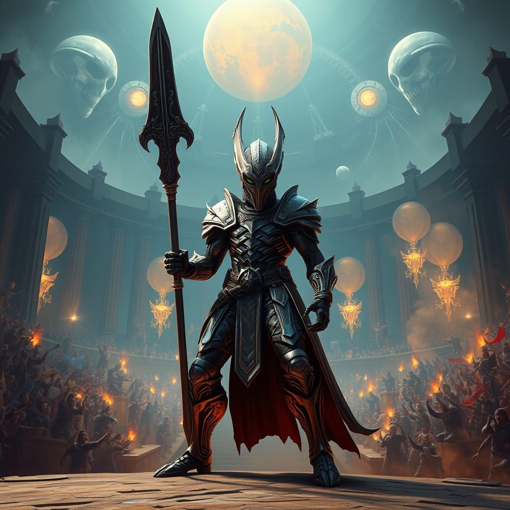 Alien Gladiator in Ancient Arena: Matte Painting Style