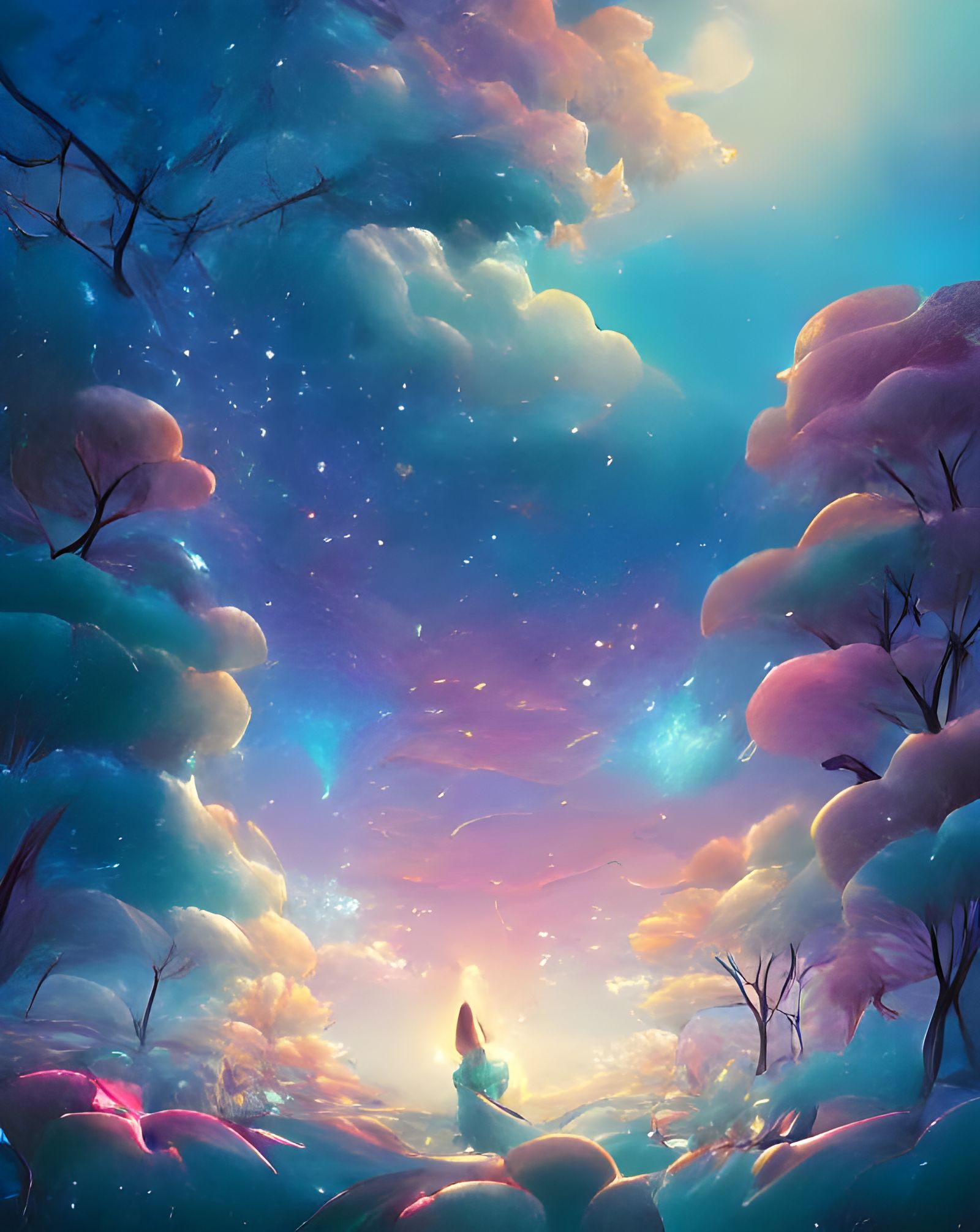 Astral Zen Garden with Blossoms in Fantasy Style