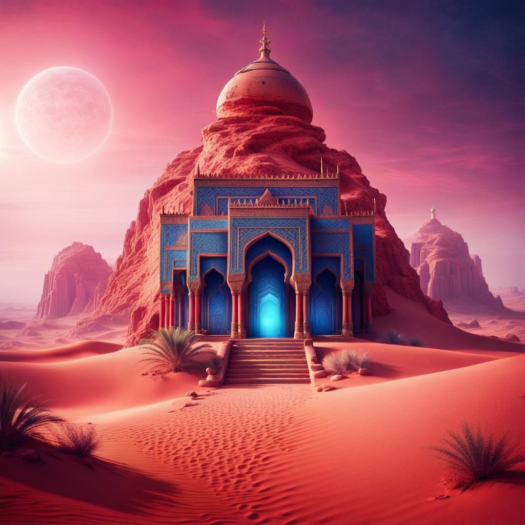 Mystical Temple in Red Desert: Fantasy Concept Art