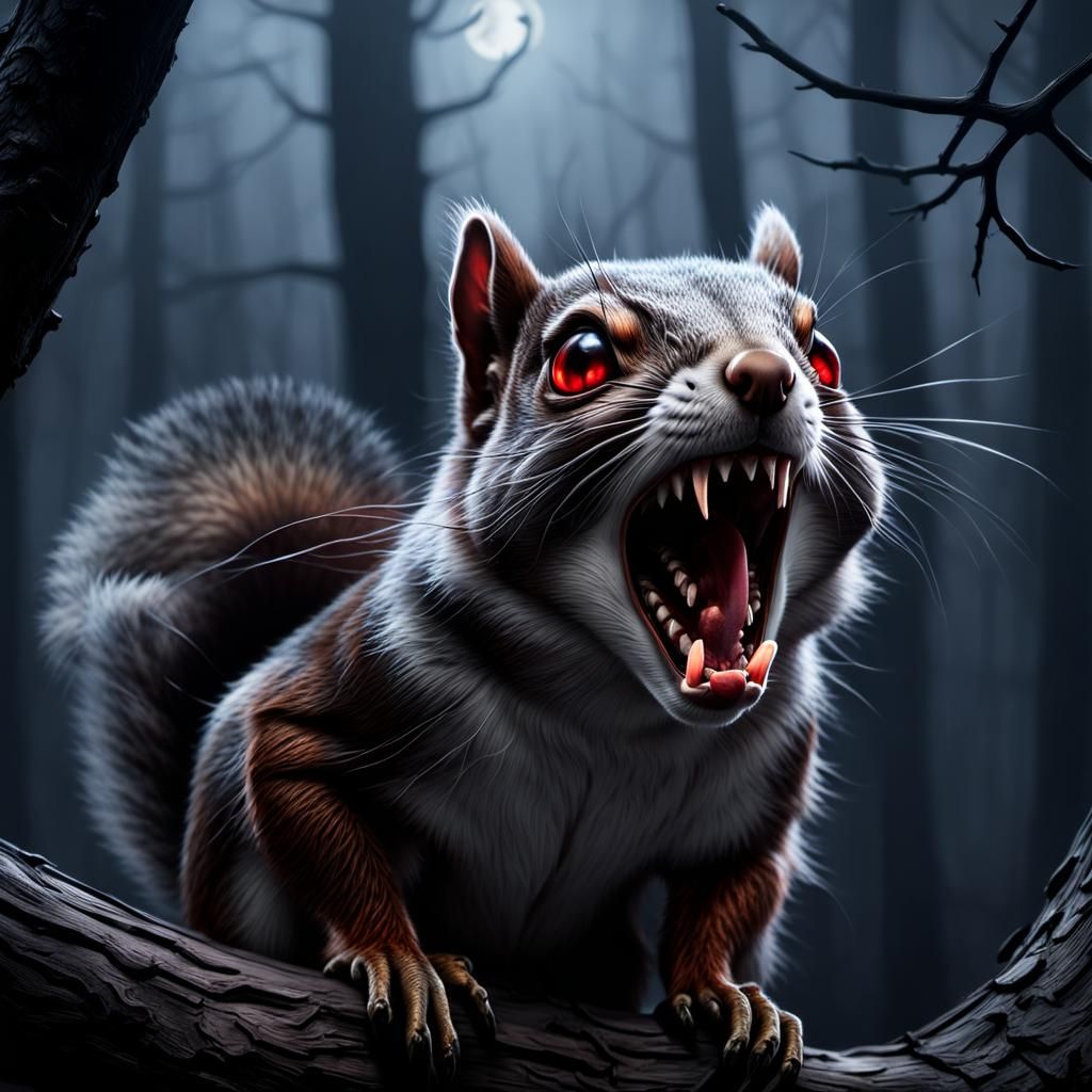a mutated squirrel screams at you