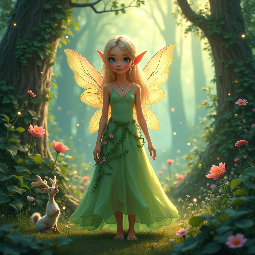 Enchanted Elf Girl in Forest, Digital Matte Painting