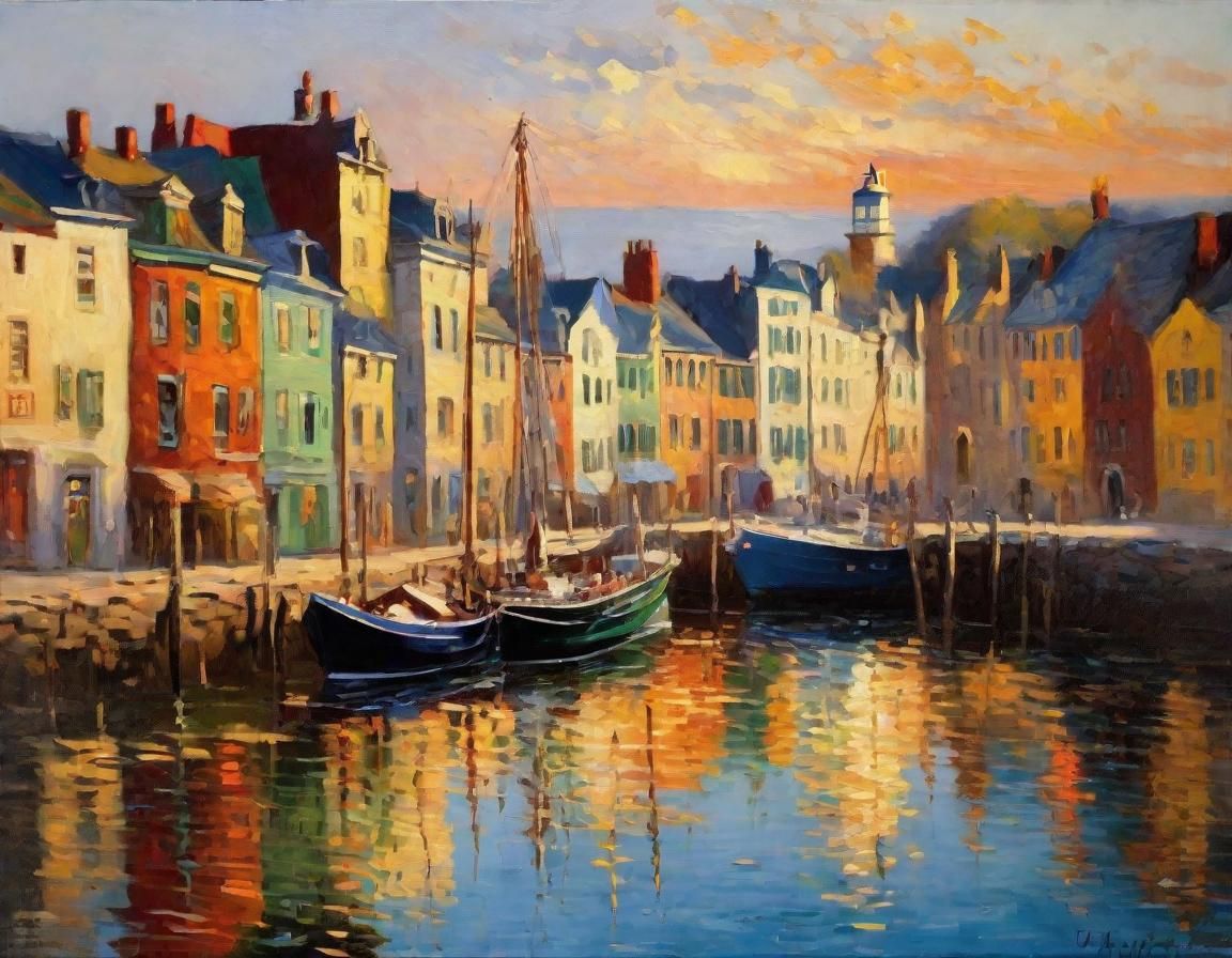 Charming Seaside Town in Golden Hour