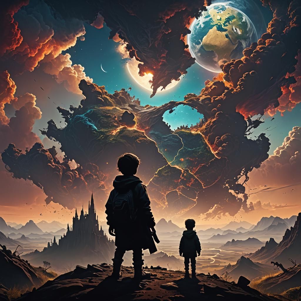 Child Silhouette Contrasting Vibrant Earth in Digital Art