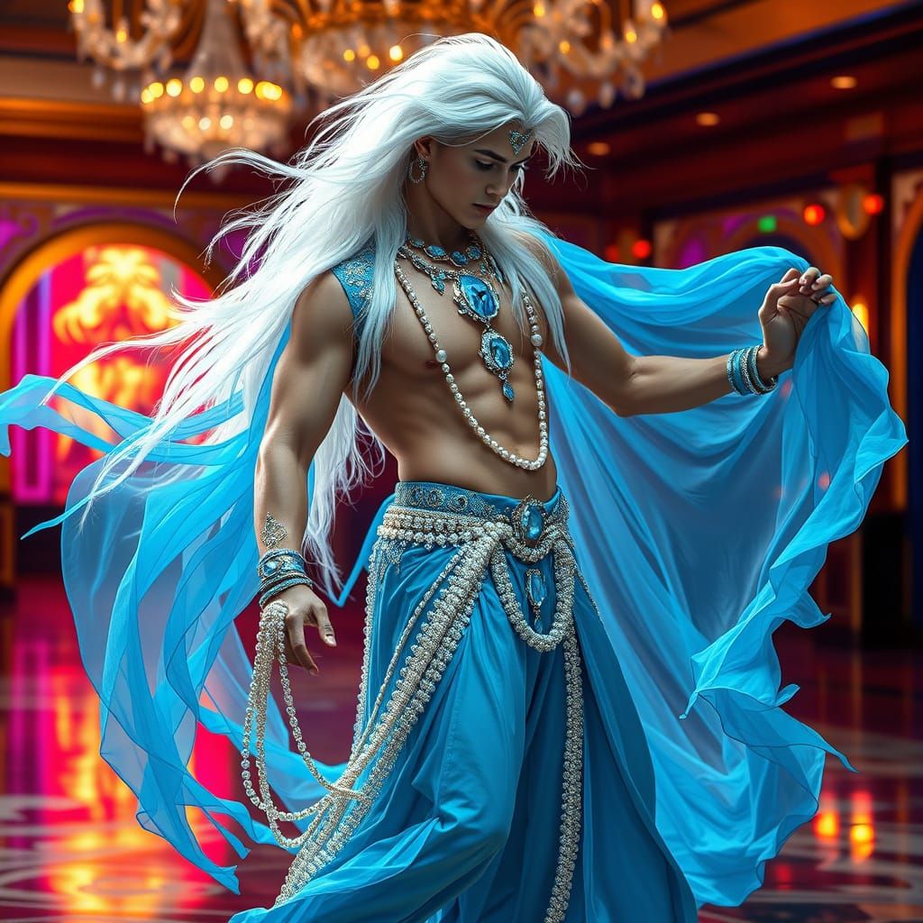 Dazzling Male Dancer in Sky Blue Veils