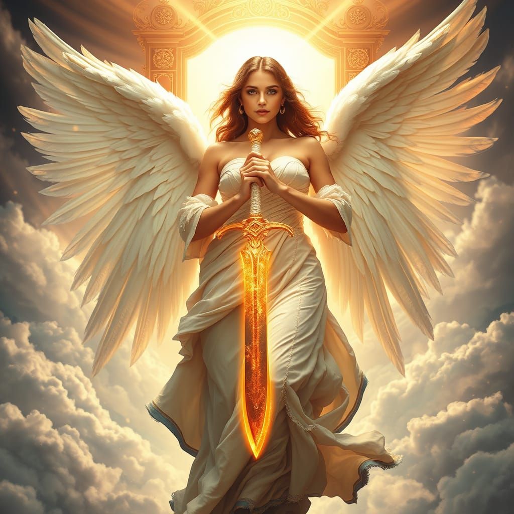 Angel Ascends in Heavenly Splendor, Radiant Wings Outstretch...