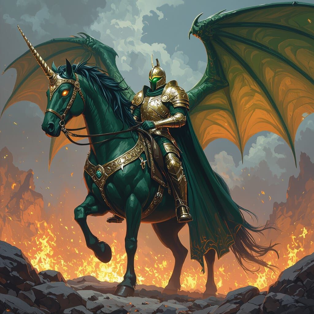 Diamond Pegasus with Armored Knight and Dragon