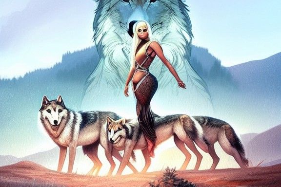 Singer with Wolves: Detailed Digital Painting