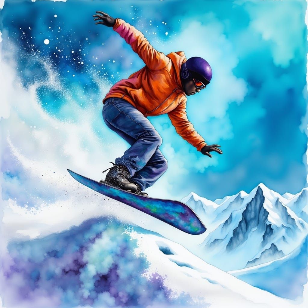 Vibrant Airborne Snowboarder on Pristine Mountain Slopes