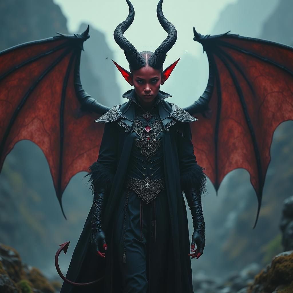 Tiefling Warlock with Horns and Wings