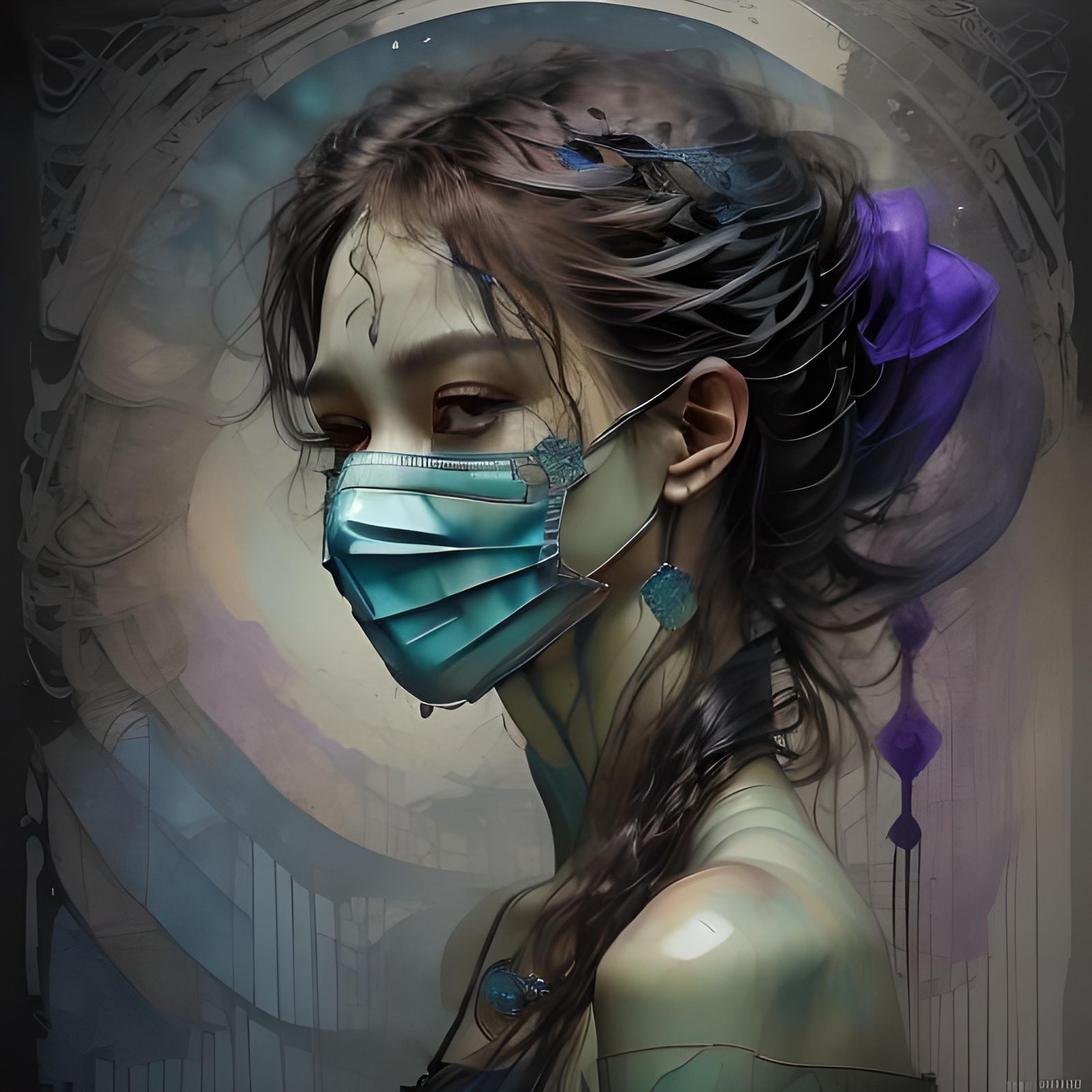 Woman in Mask with Ink Art Details