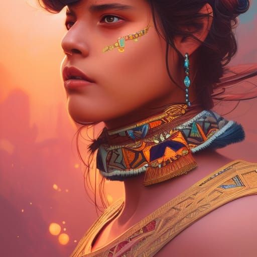 Aztec Warrior Princess Portrait in Art Nouveau Style