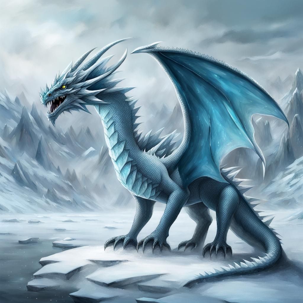 Majestic Ice Dragon in Winter Landscape