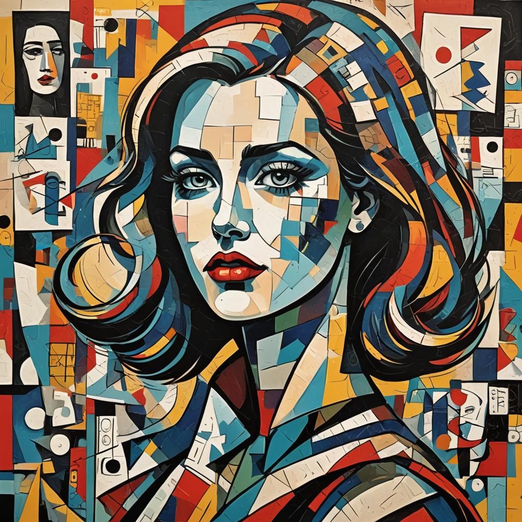 Dynamic Cubist Pop Art Composition