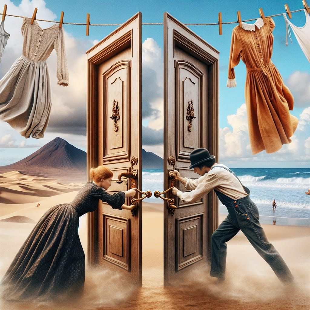 Surreal Doors: Desert, Beach, and Struggle