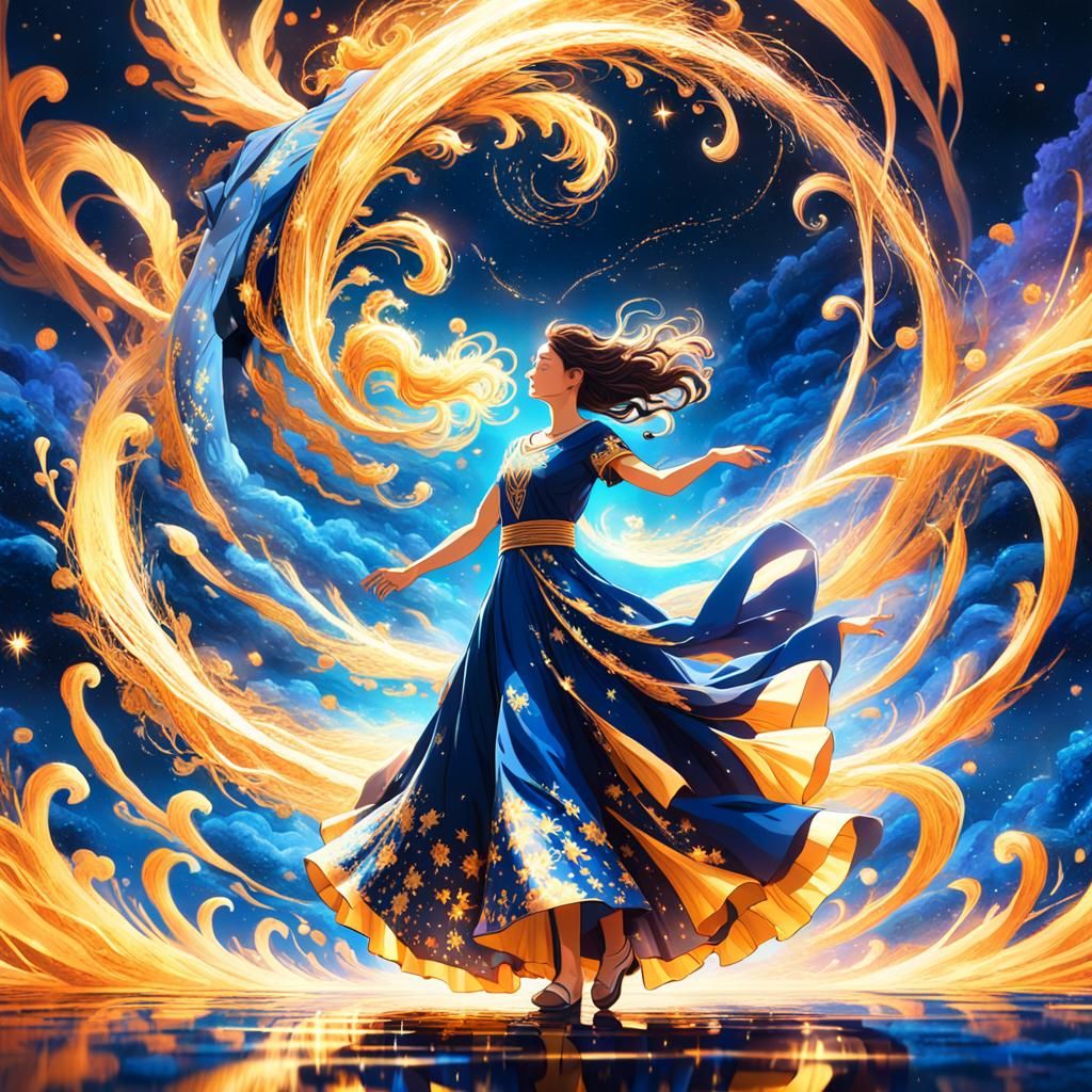 Couple Dancing Under Night Sky in Miyazaki Style