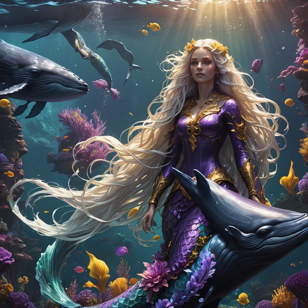 Mermaid and Whale in Dark Fantasy Style