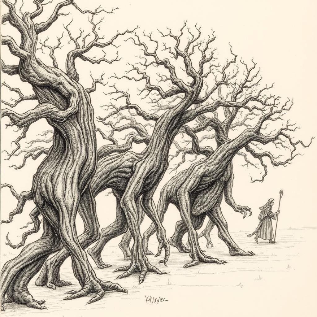 Majestic Ents Procession in Sketch Art Style