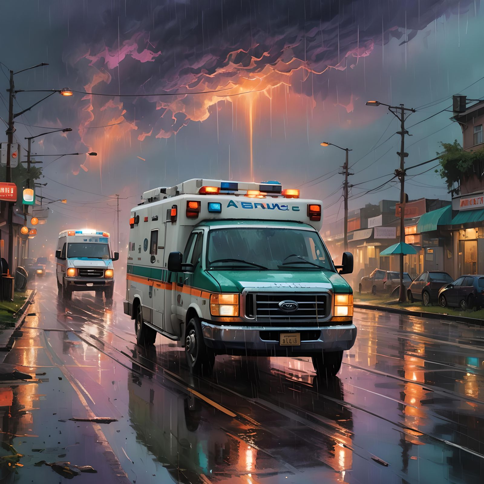 Ambulance Responding to Emergency at Sunset: Digital Art