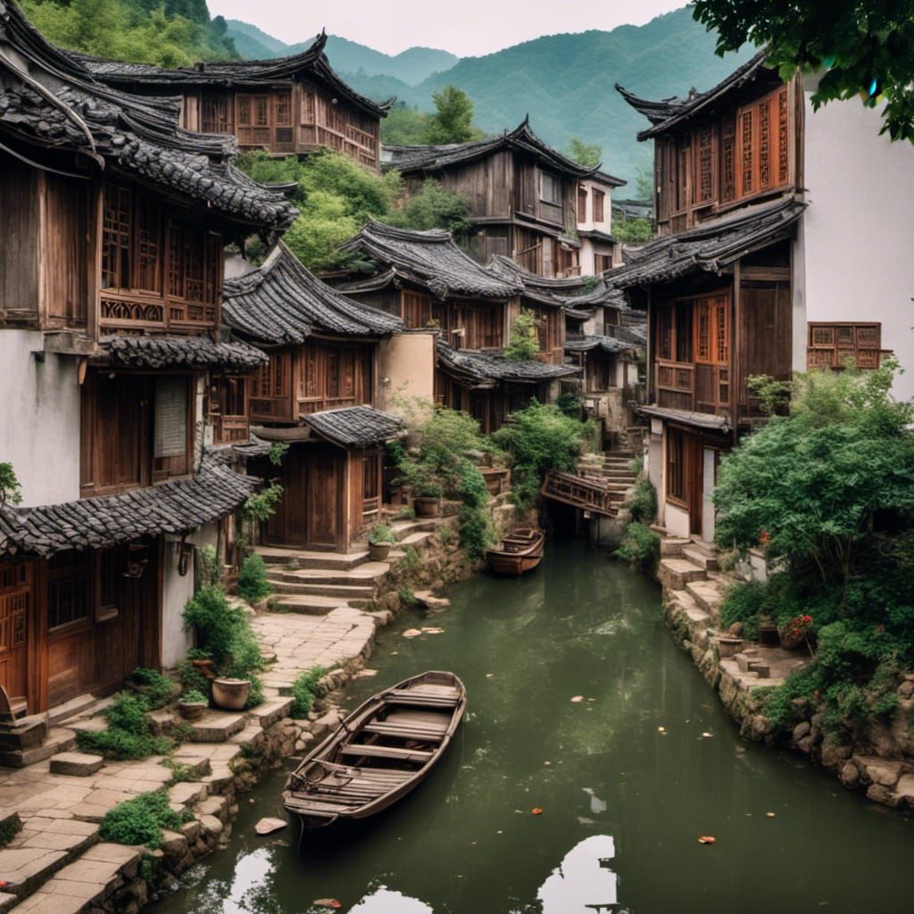 Picturesque Guizhou Water Village in Digital Art