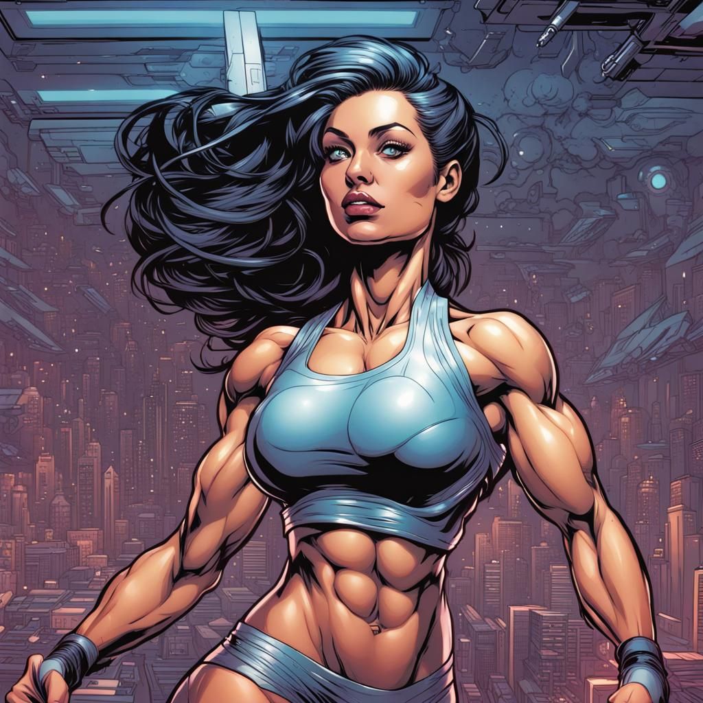 Futuristic Fitness Woman in Comic Book Style