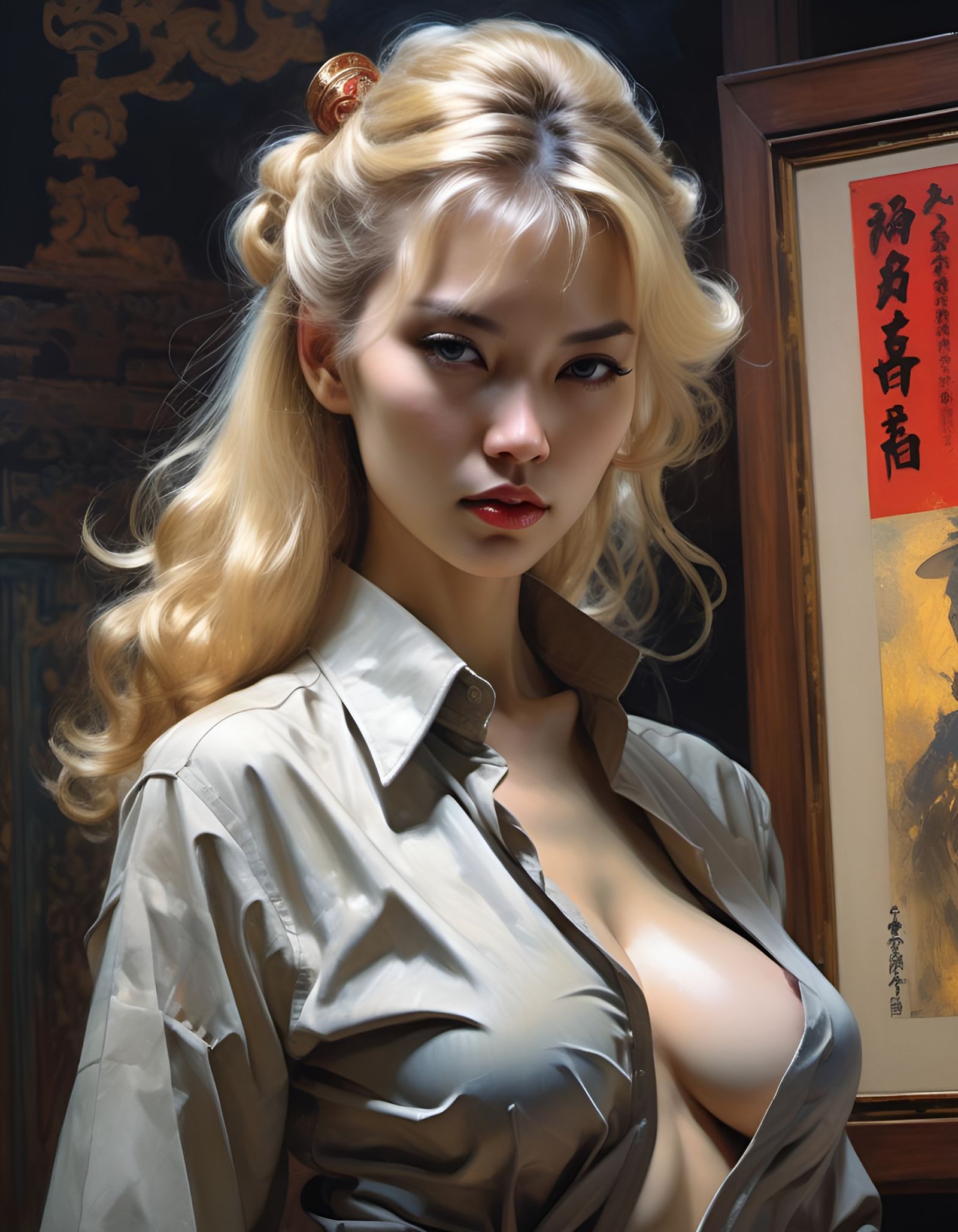 Blonde Detective Portrait in Art Nouveau Style