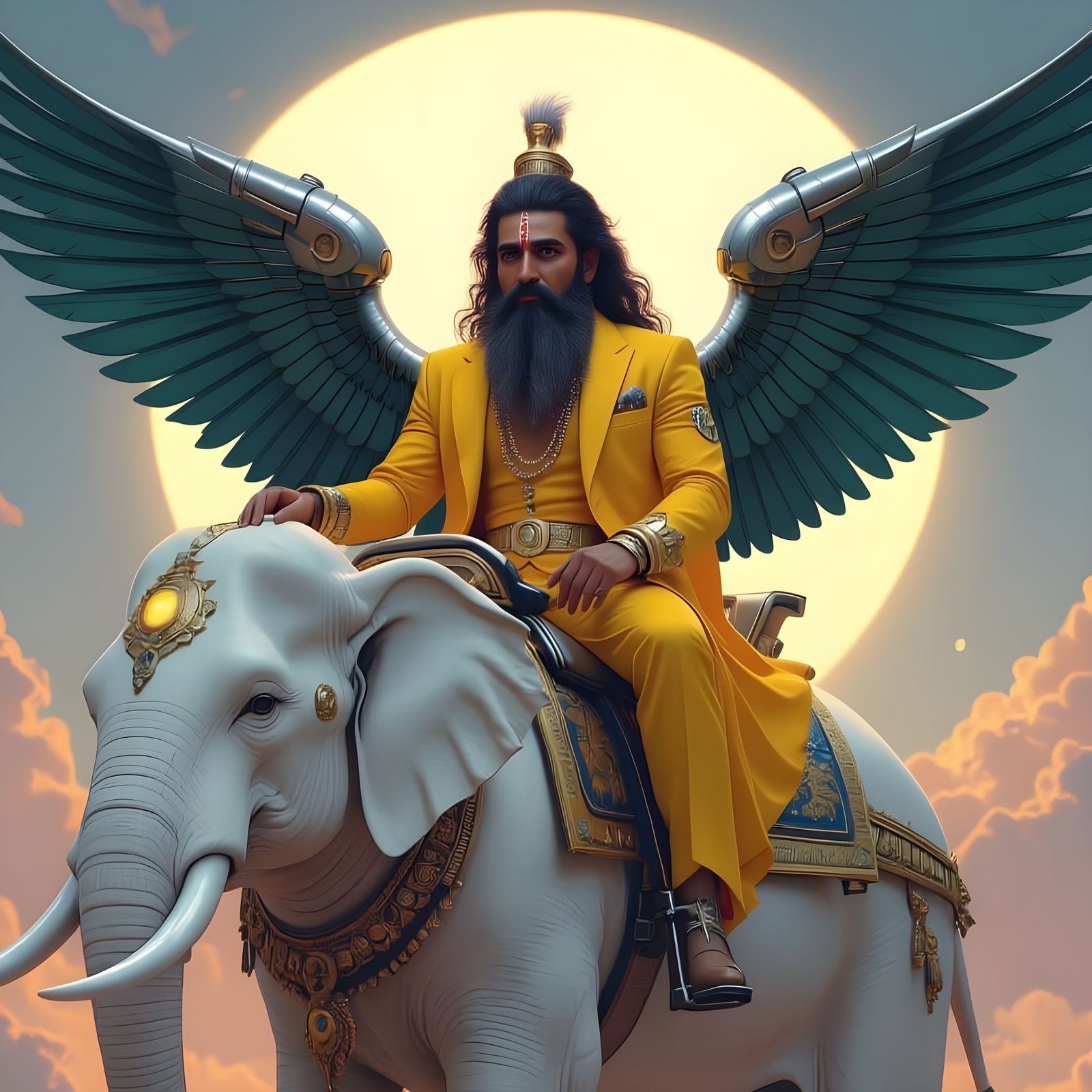 Brihaspati Divine Teacher on Futuristic Elephant