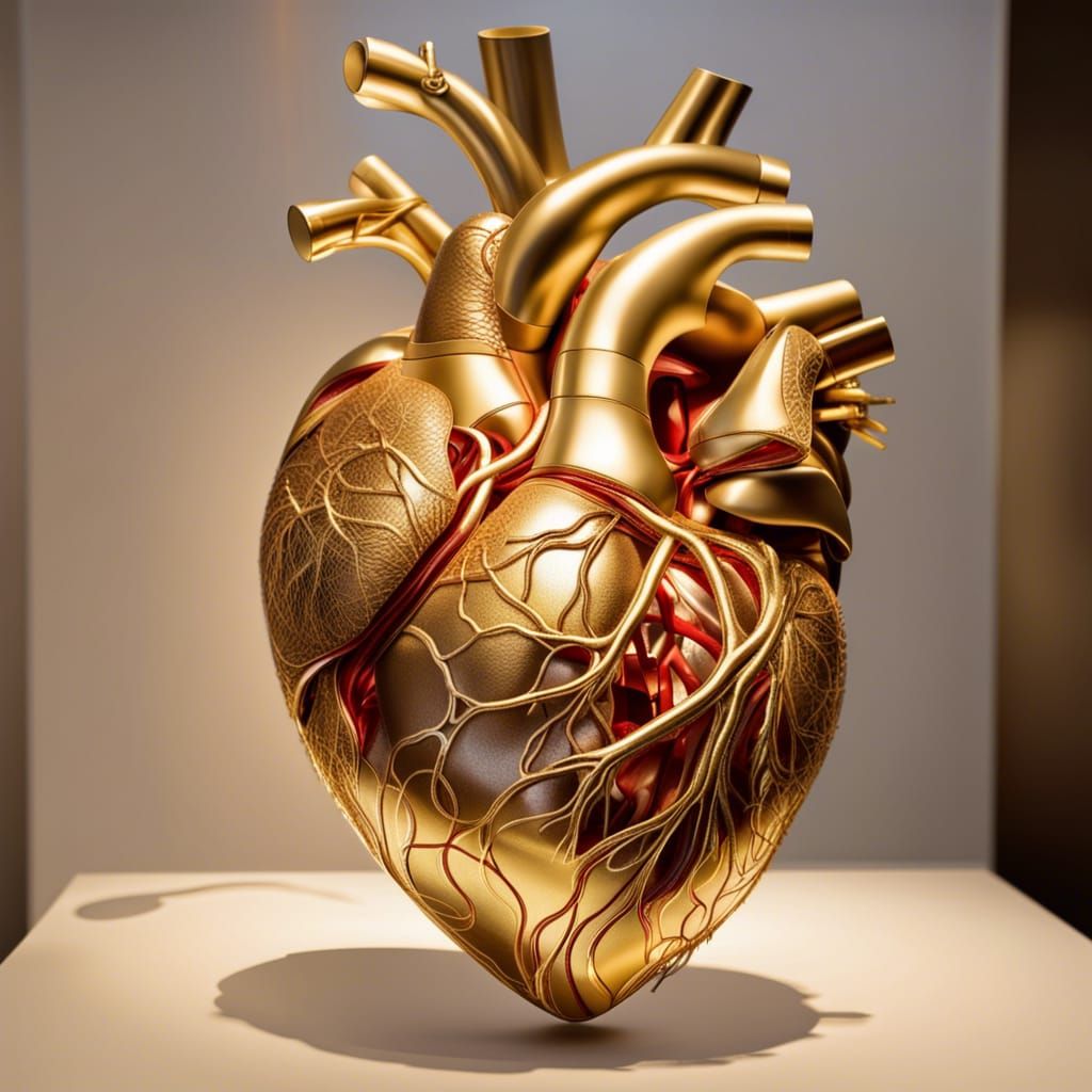 Anatomically Accurate Golden Heart Sculpture