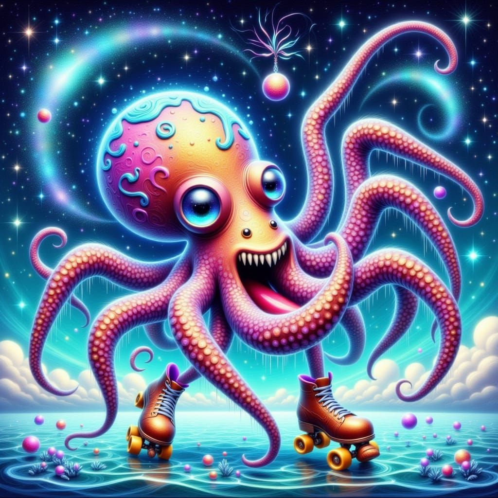 Whimsical Zodiac Octo-Spider Zooms Across Vibrant Aquatic Sk...