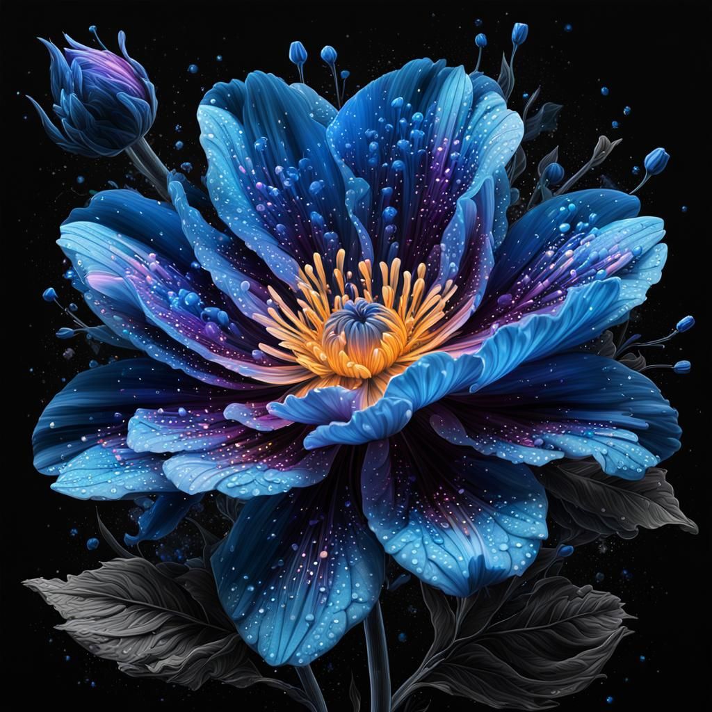 Blue Galaxy Flower in Hyperrealistic Style