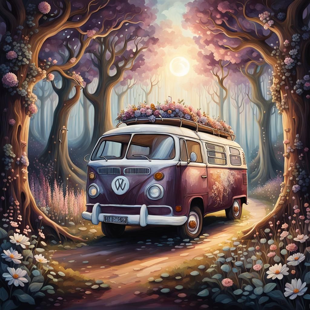 Dreamy Fairytale Landscape. Medium shot. A mystical camperva...