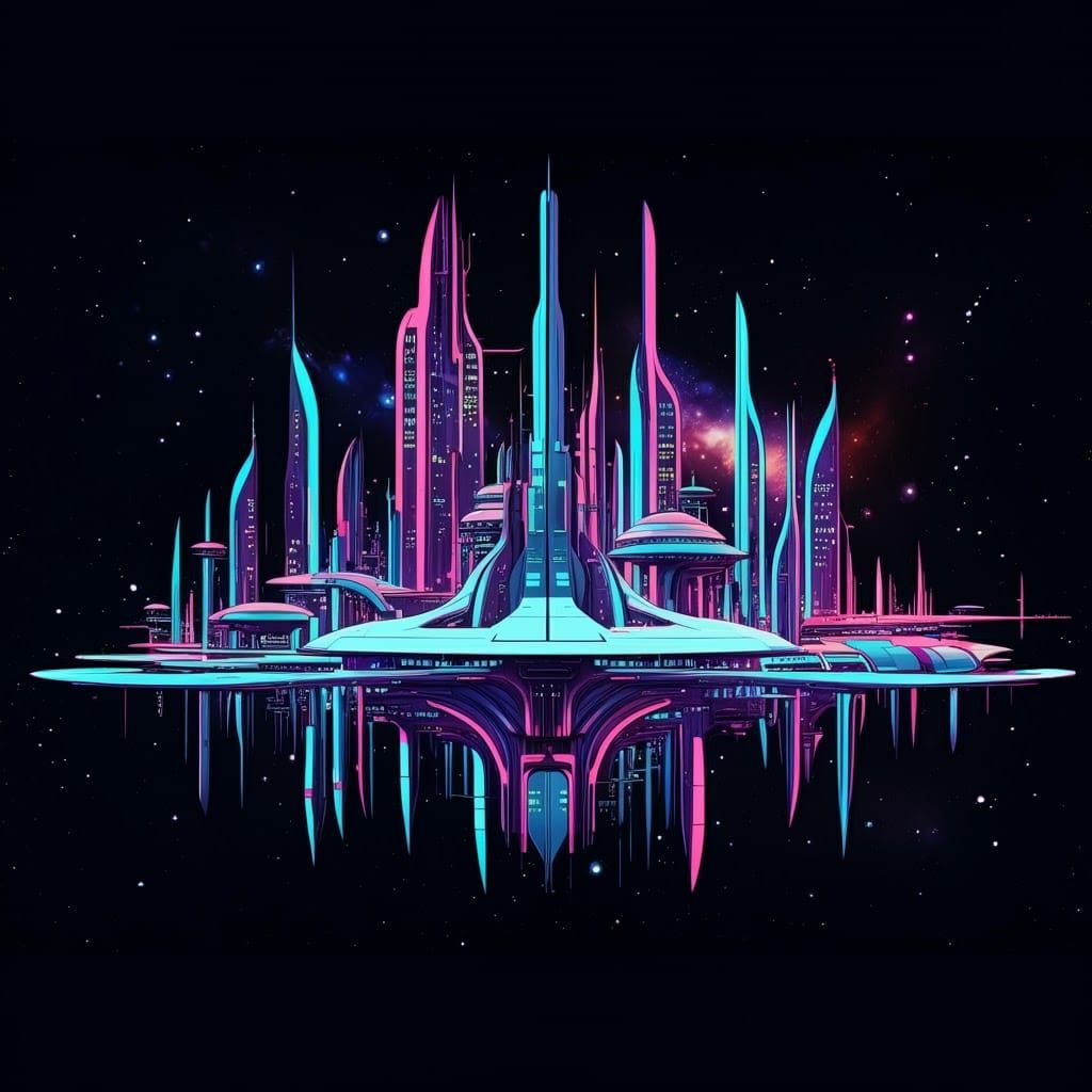 Vibrant Alien Metropolis in Minimalist Style