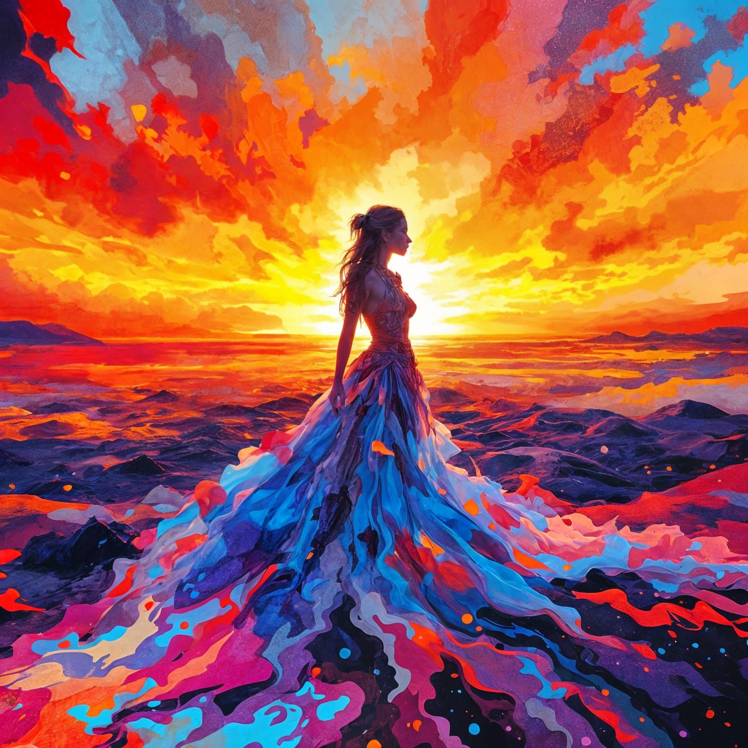 Ethereal Viking Warrior Rises from Sunset Dreamscape