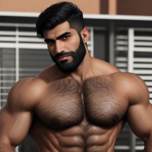Hirsute Middle Eastern Bodybuilder with Trimmed Beard