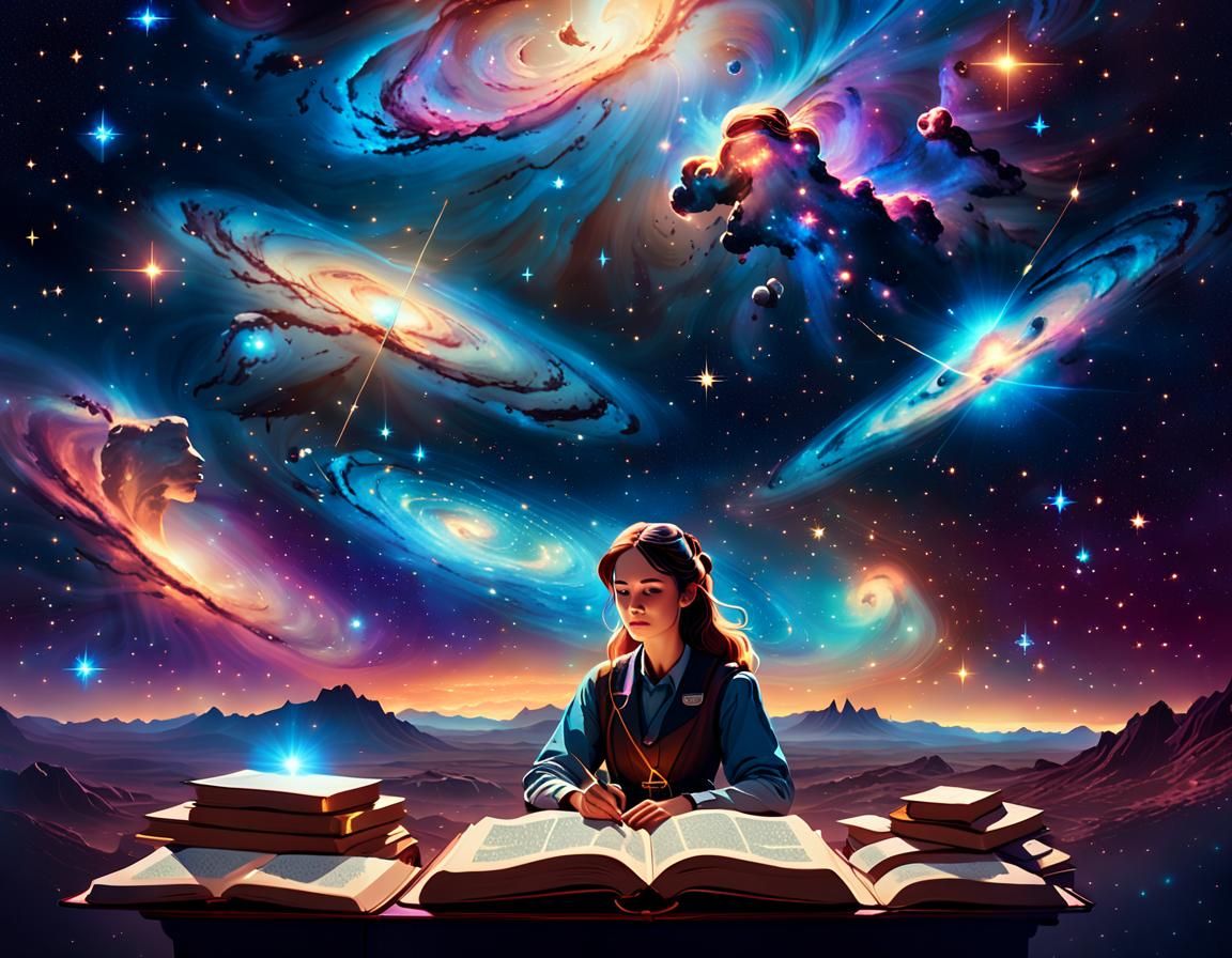 Celestial Book Keeper Surrounded by Stars
