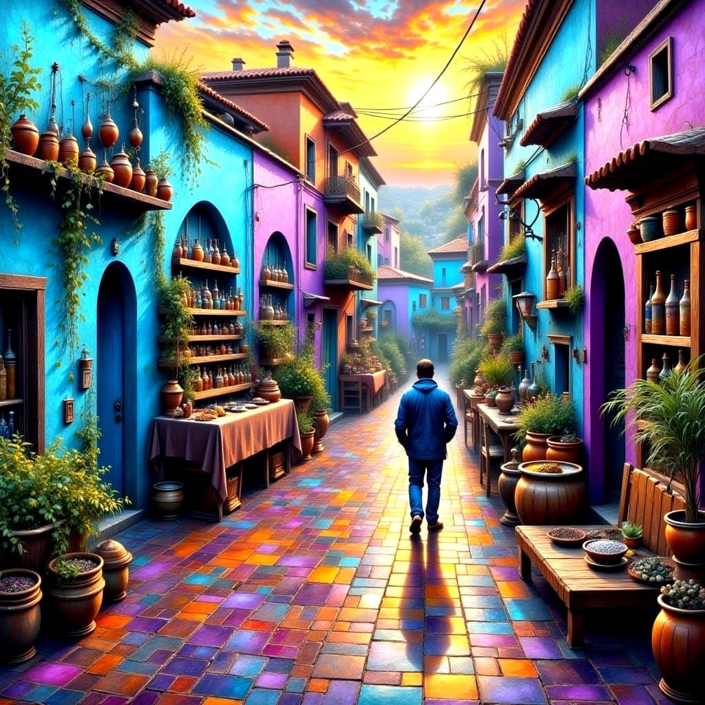Surreal Oil Painting of a Vibrant Moroccan Spice Seller in B...