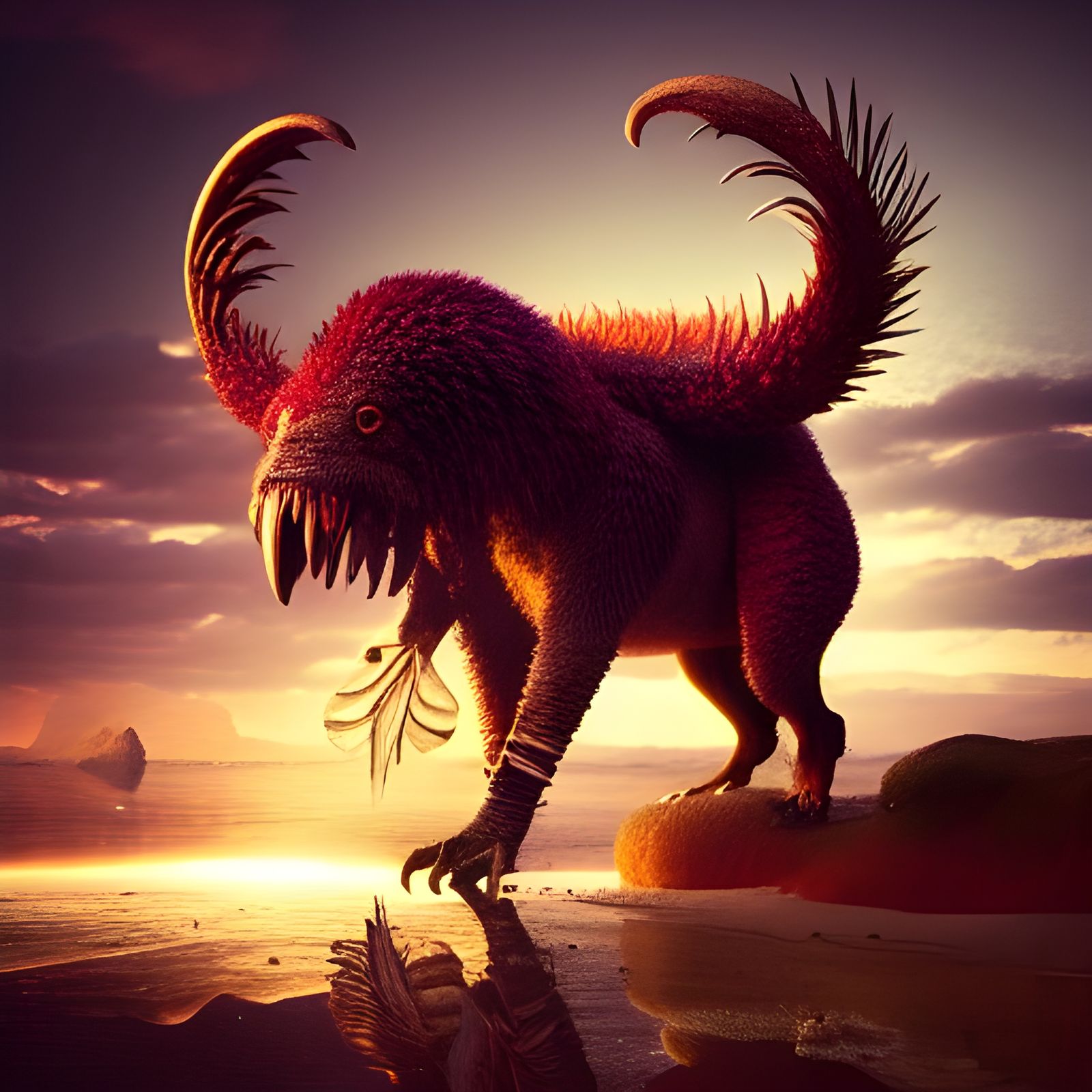 Romantic Sunset Scene with Strange Animal