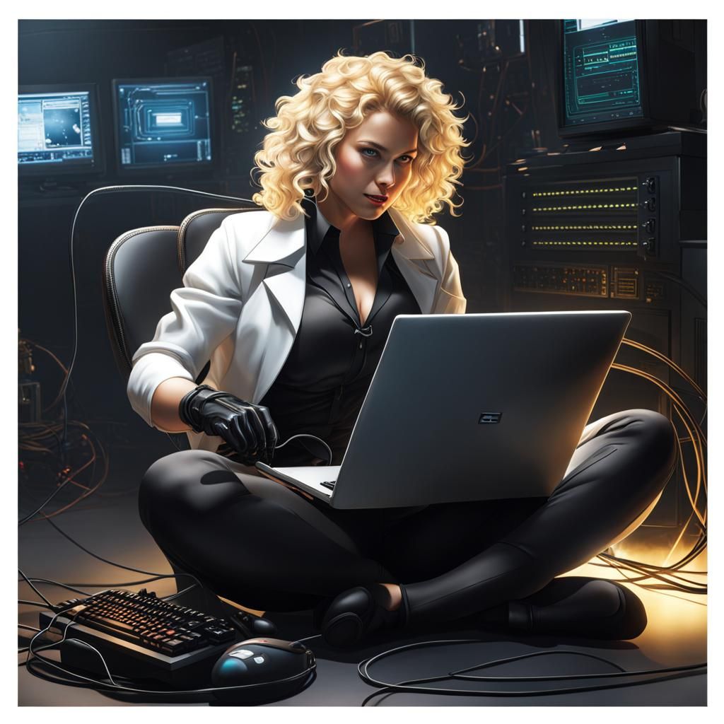 Cyberpunk Woman Working with Electrical Wires