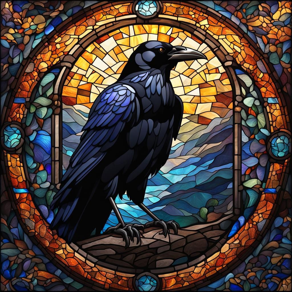 Stained Glass Raven Mosaic in 2D Render
