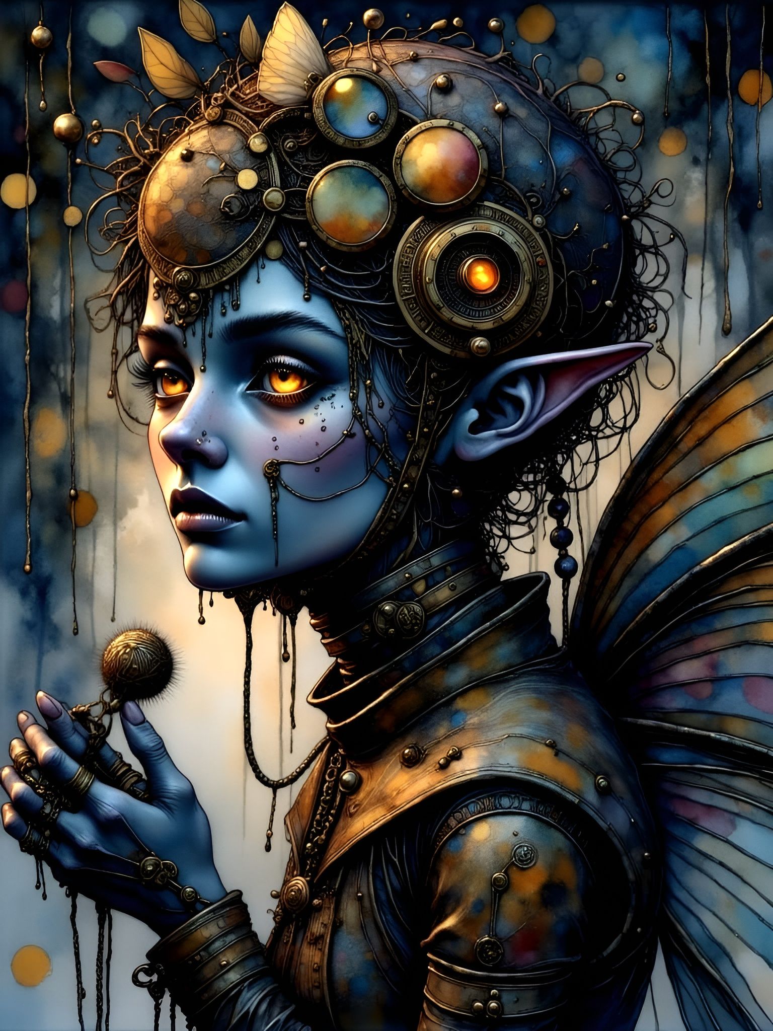 Steampunk Sprite in Enchanted Forest, Fairy Tale Art