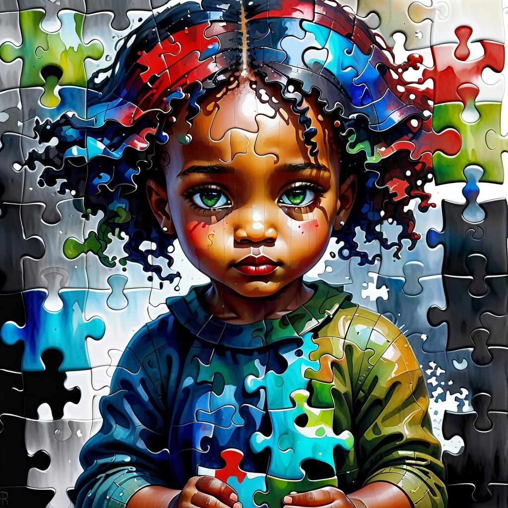 Adorable Toddler Portrait in Puzzle Art Style