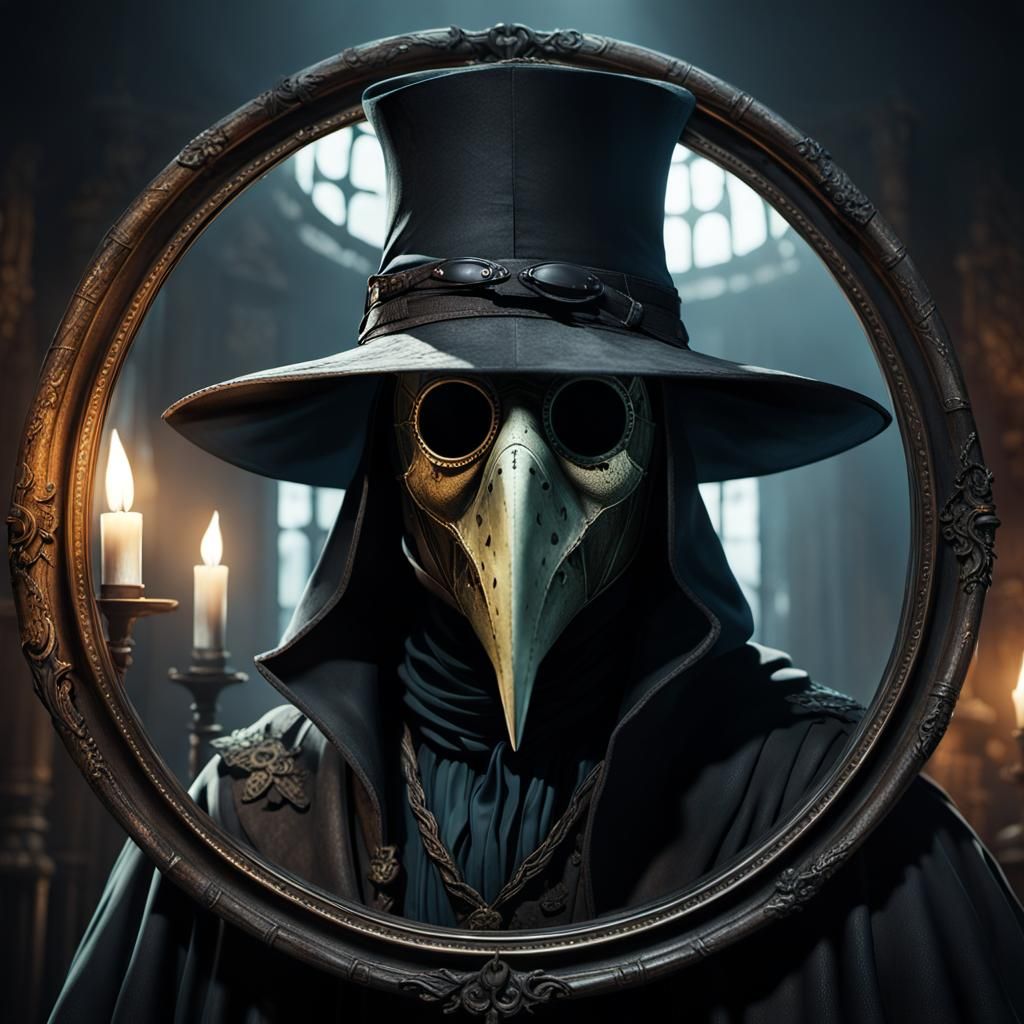 Plague Doctor's Reflection in Detailed Matte Painting