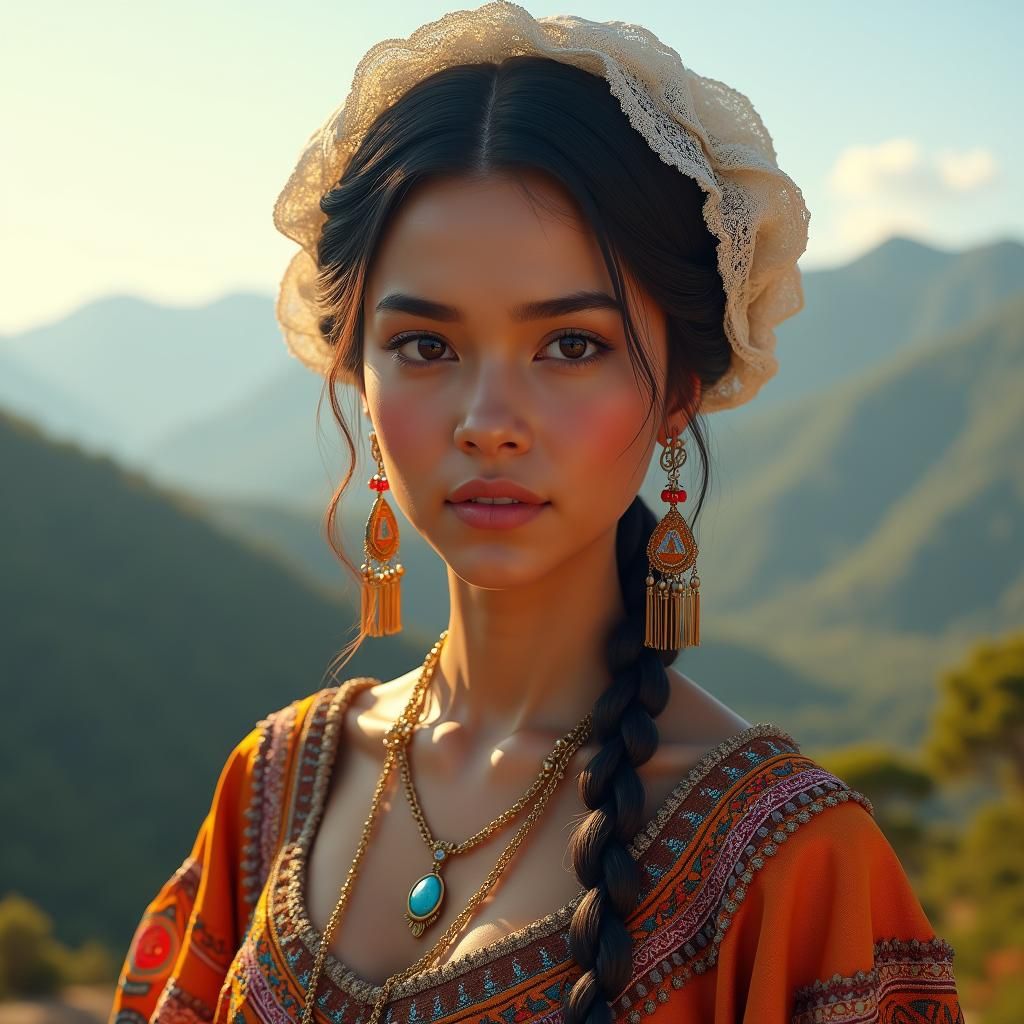 Chilean Woman in Traditional 19th-Century Dress