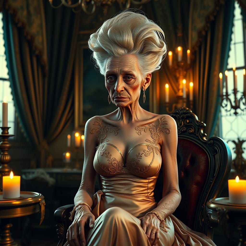 Refined Courtesan in Lavish Boudoir