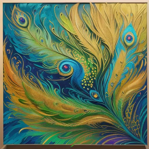 Dragon Woman with Peacock Feathers in Abstract Style
